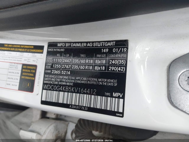 45732068 :رقم المزاد ، WDC0G4KB5KV164412 vin ، 2019 Mercedes-benz Glc 300 4matic مزاد بيع