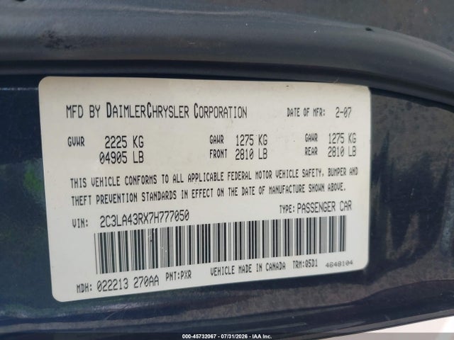 Aukcja sprzedaży 2007 Chrysler 300, vin: 2C3LA43RX7H777050, numer aukcji: 45732067
