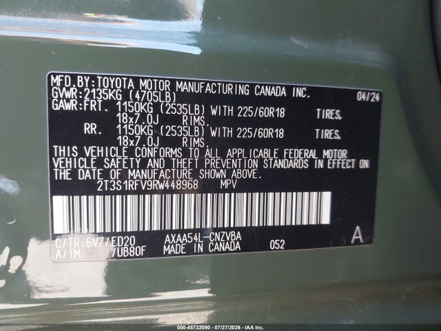 45732090 :رقم المزاد ، 2T3S1RFV9RW448968 vin ، 2024 Toyota Rav4 Trd Off Road مزاد بيع