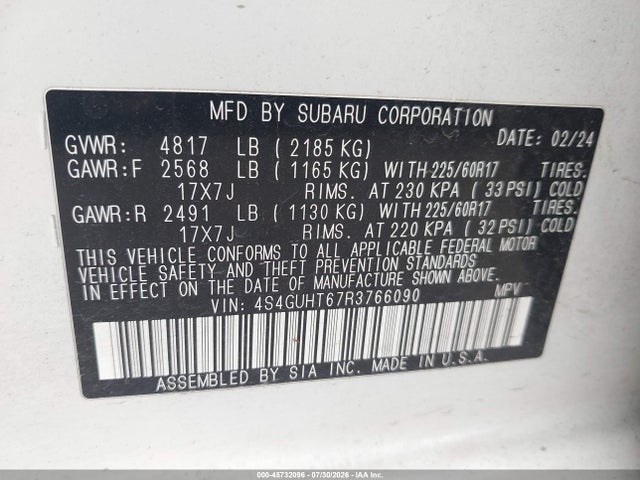 2024 Subaru Crosstrek Wilderness მანქანა იყიდება აუქციონზე, vin: 4S4GUHT67R3766090, აუქციონის ნომერი: 45732096