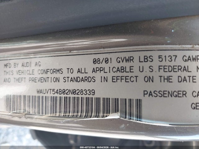 45732104 :رقم المزاد ، WAUVT54B02N028339 vin ، 2002 Audi A6 Avant مزاد بيع