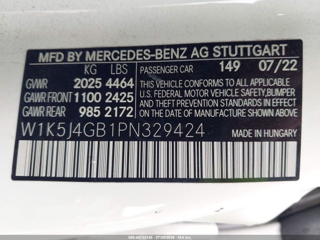 45732140 :رقم المزاد ، W1K5J4GB1PN329424 vin ، 2023 Mercedes-benz Cla 250 Coupe مزاد بيع