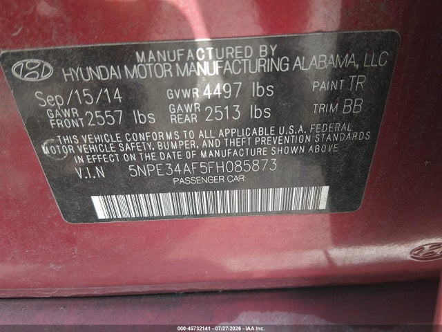 Продаж на аукціоні авто 2015 Hyundai Sonata Limited, vin: 5NPE34AF5FH085873, номер лоту: 45732141