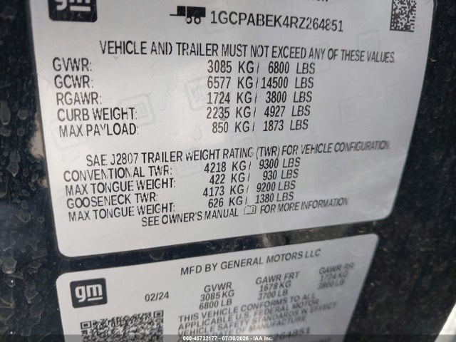 Продаж на аукціоні авто 2024 Chevrolet Silverado 1500 2wd  Short Bed Custom, vin: 1GCPABEK4RZ264851, номер лоту: 45732177