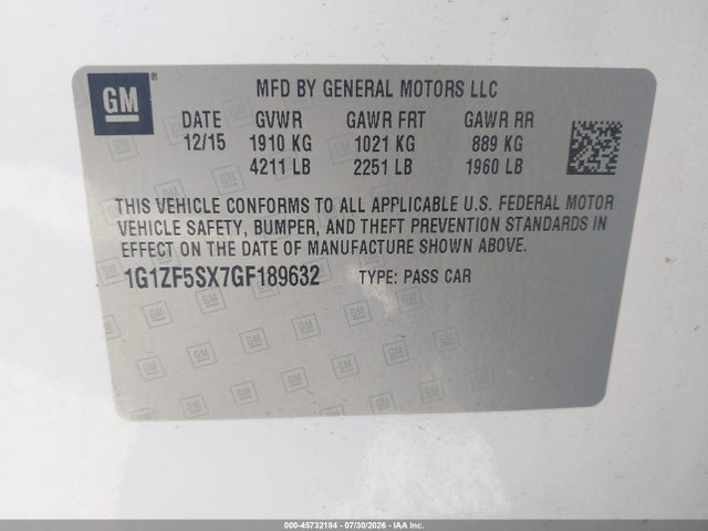 Chevrolet MALIBU 2LT 2016 1G1ZF5SX7GF189632 Image 9