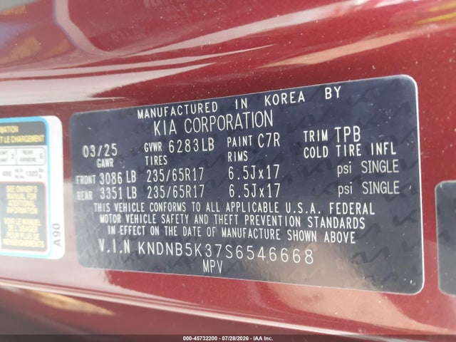 Продажа на аукционе авто 2025 Kia Carnival Mpv Lxs, vin: KNDNB5K37S6546668, номер лота: 45732200
