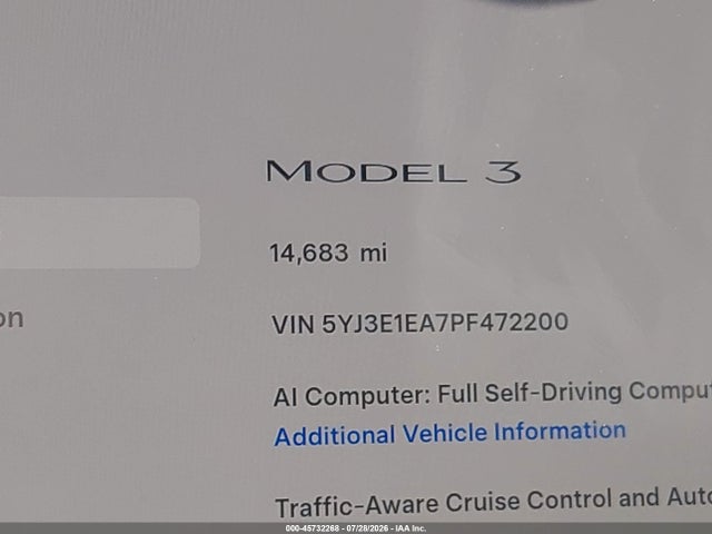 Продажа на аукционе авто 2023 Tesla Model 3 Rear-wheel Drive, vin: 5YJ3E1EA7PF472200, номер лота: 45732268