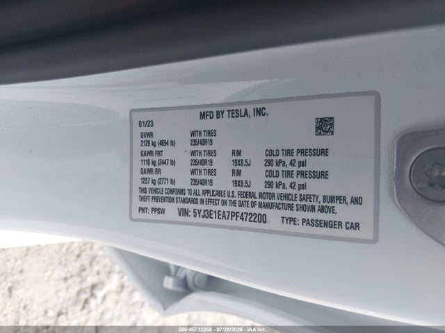 Продажа на аукционе авто 2023 Tesla Model 3 Rear-wheel Drive, vin: 5YJ3E1EA7PF472200, номер лота: 45732268