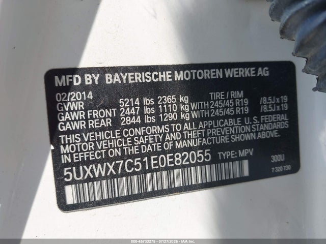 45732275 :رقم المزاد ، 5UXWX7C51E0E82055 vin ، 2014 Bmw X3 Xdrive35i مزاد بيع