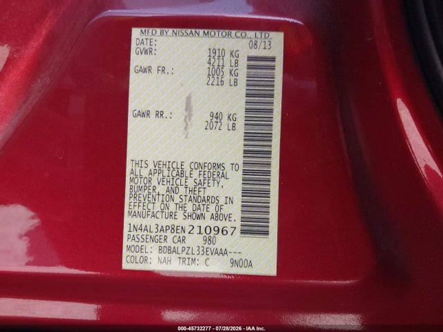 Nissan ALTIMA 2.5 2014 1N4AL3AP8EN210967 Image 9