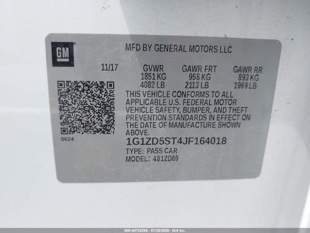 45732295 :رقم المزاد ، 1G1ZD5ST4JF164018 vin ، 2018 Chevrolet Malibu Lt مزاد بيع