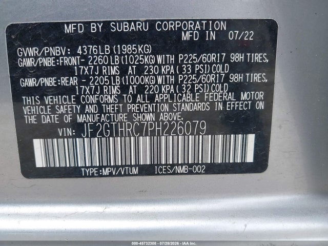 45732308 :رقم المزاد ، JF2GTHRC7PH226079 vin ، 2023 Subaru Crosstrek Sport مزاد بيع