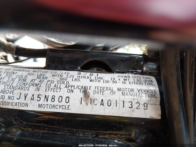 45732309 :رقم المزاد ، JYA5N8001CA011329 vin ، 1982 Yamaha Xj650 مزاد بيع