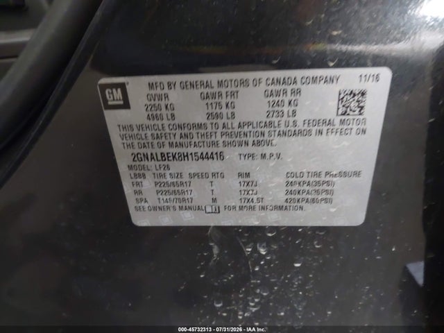 2017 Chevrolet Equinox Ls მანქანა იყიდება აუქციონზე, vin: 2GNALBEK8H1544416, აუქციონის ნომერი: 45732313