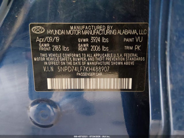 5NPD74LF7KH488907 Hyundai ELANTRA SE
