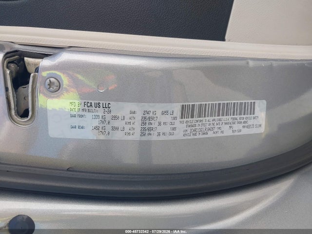 2020 Chrysler Voyager Lxi მანქანა იყიდება აუქციონზე, vin: 2C4RC1DG1LR184287, აუქციონის ნომერი: 45732342