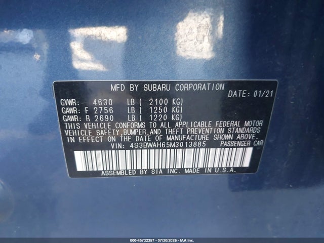 4S3BWAH65M3013885 Subaru Legacy Sport