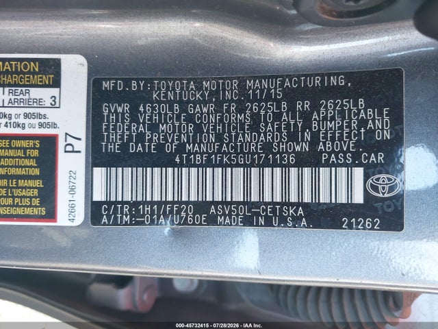 Toyota CAMRY SE 2016 4T1BF1FK5GU171136 Image 9