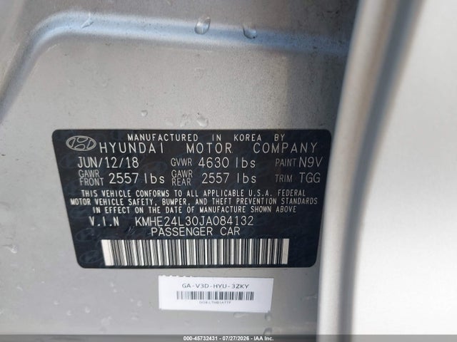 Hyundai Sonata Hybrid Se 2018 KMHE24L30JA084132 Image 9