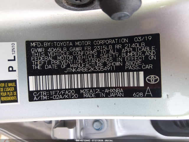 Toyota COROLLA SE 2019 JTNK4RBE2K3054911 Image 9