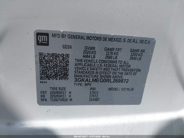 Aukcja sprzedaży 2024 Gmc Terrain Fwd Sle, vin: 3GKALMEG0RL269872, numer aukcji: 45732477