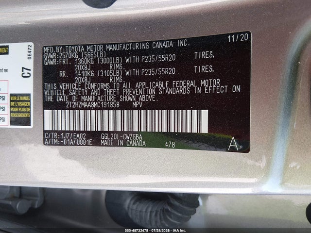 Продажа на аукционе авто 2021 Lexus Rx 350, vin: 2T2HZMAA8MC191858, номер лота: 45732478