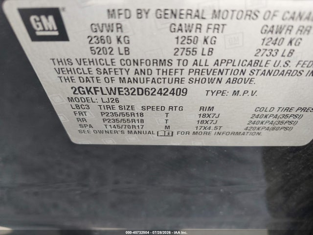 Продажа на аукционе авто 2013 Gmc Terrain Slt-2, vin: 2GKFLWE32D6242409, номер лота: 45732504