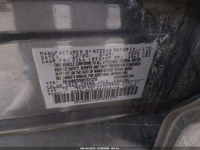 Aukcja sprzedaży 2021 Nissan Sentra Sv Xtronic Cvt, vin: 3N1AB8CV5MY231270, numer aukcji: 45732518