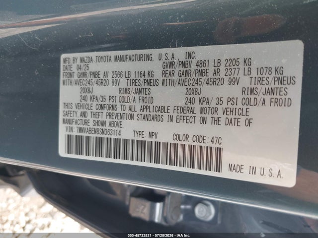 45732521 :رقم المزاد ، 7MMVABEM8SN363114 vin ، 2025 Mazda Cx-50 2.5 S Premium Plus Package مزاد بيع