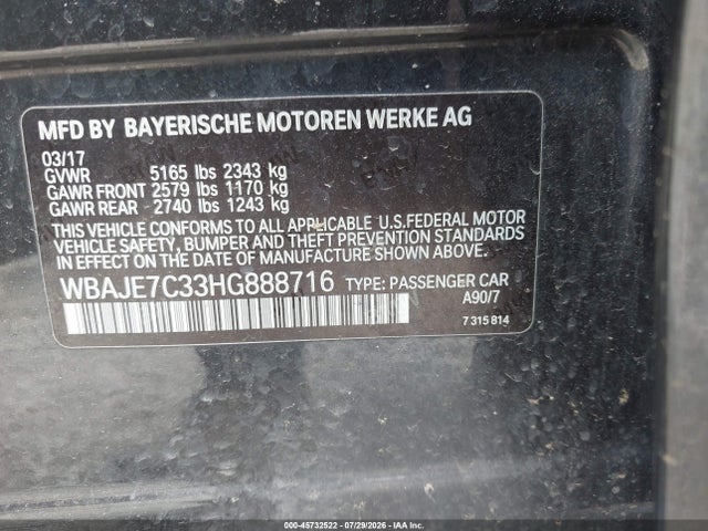 Продаж на аукціоні авто 2017 Bmw 540i Xdrive, vin: WBAJE7C33HG888716, номер лоту: 45732522