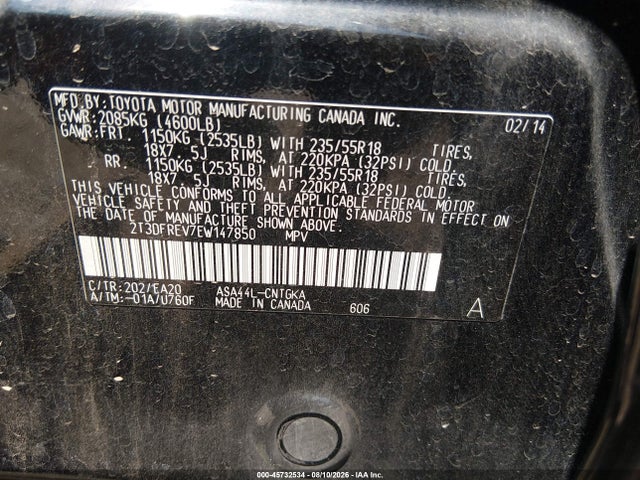 Toyota Rav4 Limited 2014 2T3DFREV7EW147850 Image 9