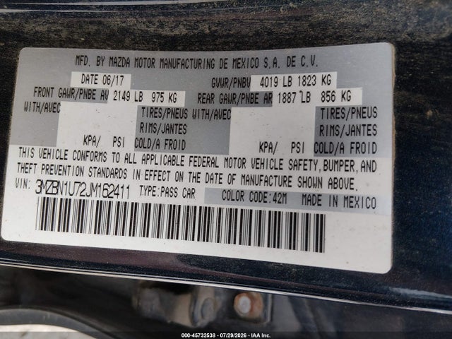 Продаж на аукціоні авто 2018 Mazda Mazda3 Sport, vin: 3MZBN1U72JM162411, номер лоту: 45732538