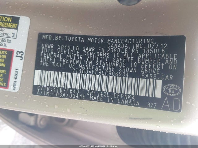 Продажа на аукционе авто 2012 Toyota Corolla Le, vin: 2T1BU4EE8CC906934, номер лота: 45732539