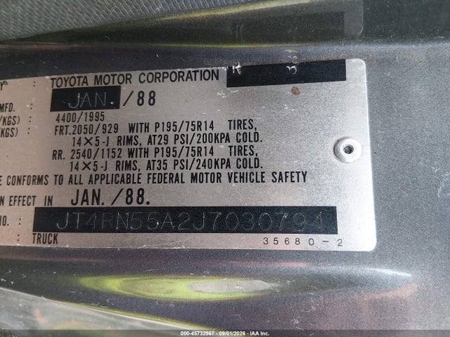 Aukcja sprzedaży 1988 Toyota Pickup 1/2 Ton Rn55, vin: JT4RN55A2J7030794, numer aukcji: 45732567