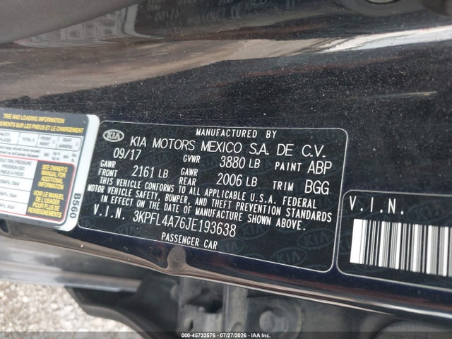 2018 Kia Forte Lx მანქანა იყიდება აუქციონზე, vin: 3KPFL4A76JE193638, აუქციონის ნომერი: 45732576