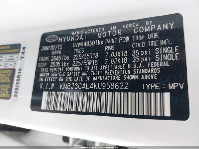 Продаж на аукціоні авто 2019 Hyundai Tucson Sel, vin: KM8J3CAL4KU958622, номер лоту: 45732607