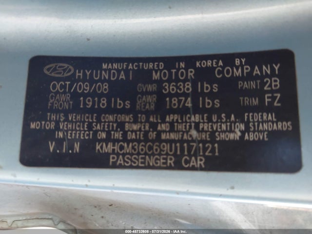 45732608 :رقم المزاد ، KMHCM36C69U117121 vin ، 2009 Hyundai Accent Gs مزاد بيع