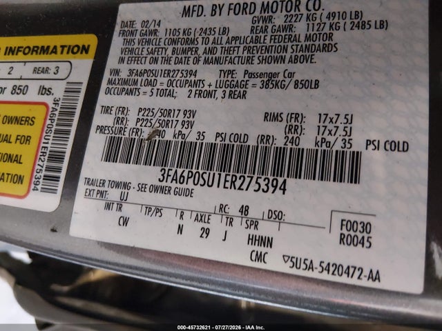Продаж на аукціоні авто 2014 Ford Fusion Energi Titanium, vin: 3FA6P0SU1ER275394, номер лоту: 45732621