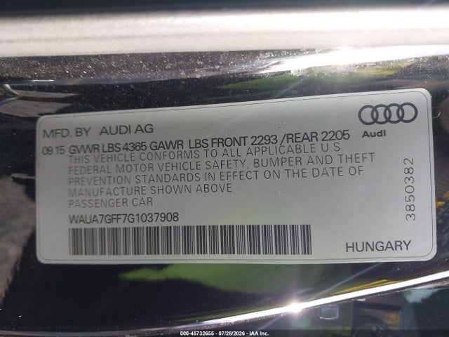 Aukcja sprzedaży 2016 Audi A3 1.8t Premium, vin: WAUA7GFF7G1037908, numer aukcji: 45732655