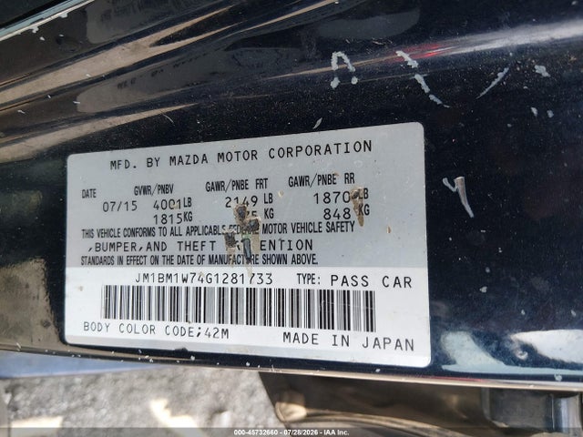 Aukcja sprzedaży 2016 Mazda Mazda3 I Touring, vin: JM1BM1W74G1281733, numer aukcji: 45732660