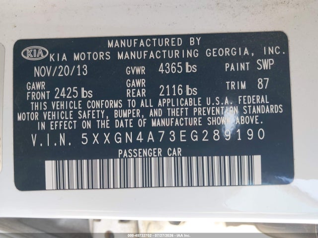 KIA OPTIMA EX 2014 5XXGN4A73EG289190 Image 9