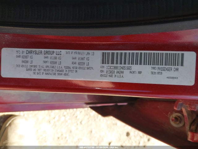 Продажа на аукционе авто 2013 Chrysler 200 Touring, vin: 1C3CCBBB1DN651665, номер лота: 45732750
