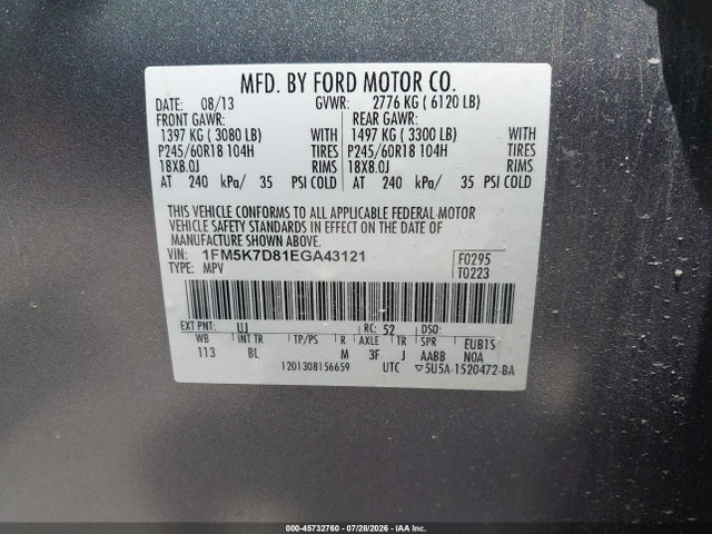 Ford EXPLORER XLT 2014 1FM5K7D81EGA43121 Image 9