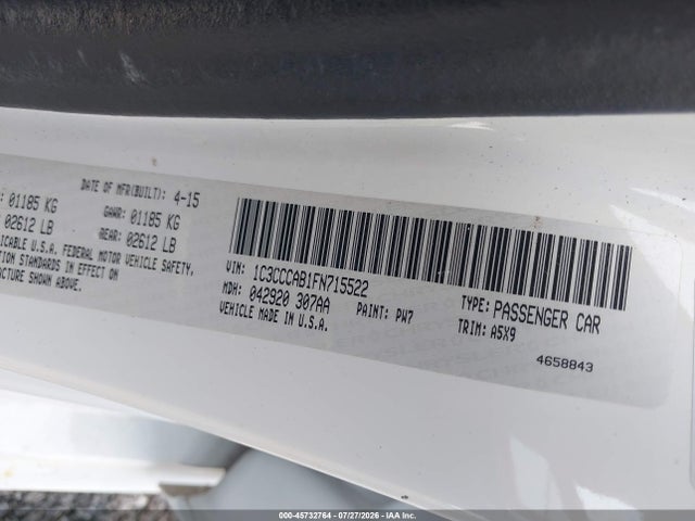 Aukcja sprzedaży 2015 Chrysler 200 Limited, vin: 1C3CCCAB1FN715522, numer aukcji: 45732764