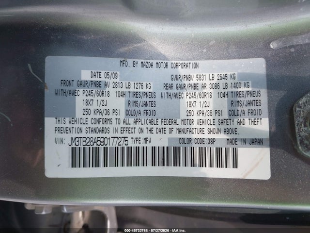 Aukcja sprzedaży 2009 Mazda Cx-9 Touring, vin: JM3TB28A590177275, numer aukcji: 45732768
