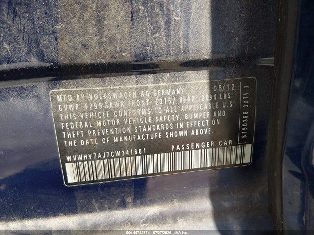 Продаж на аукціоні авто 2012 Volkswagen Gti 4-door, vin: WVWHV7AJ7CW341661, номер лоту: 45732774