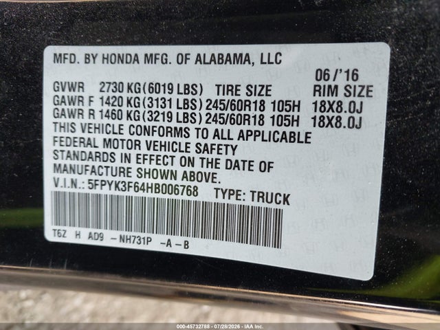 Honda Ridgeline Rtl-t 2017 5FPYK3F64HB006768 Image 9