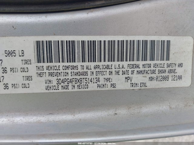 45732793 :رقم المزاد ، 3D4PG4FBXBT514134 vin ، 2011 Dodge Journey Express مزاد بيع