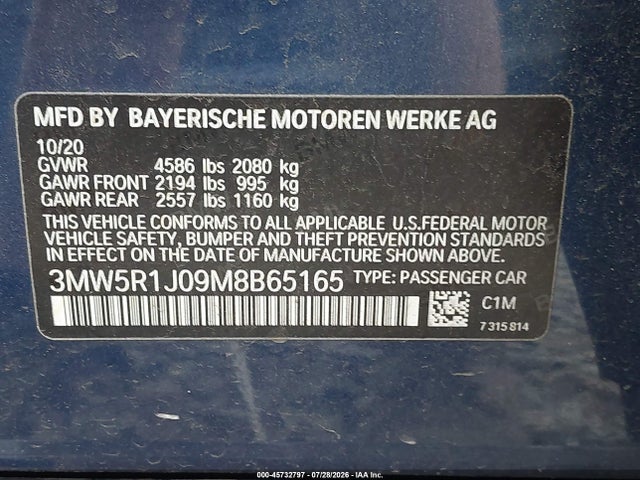 3MW5R1J09M8B65165 BMW 330I