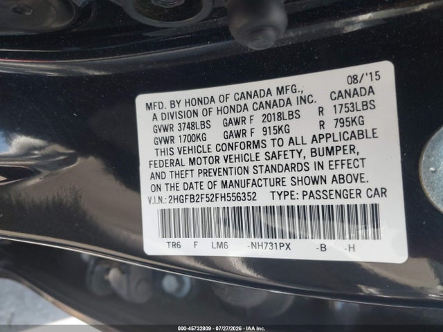 Honda Civic Lx 2015 2HGFB2F52FH556352 Image 9